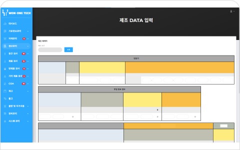 생산 관리 화면 예시